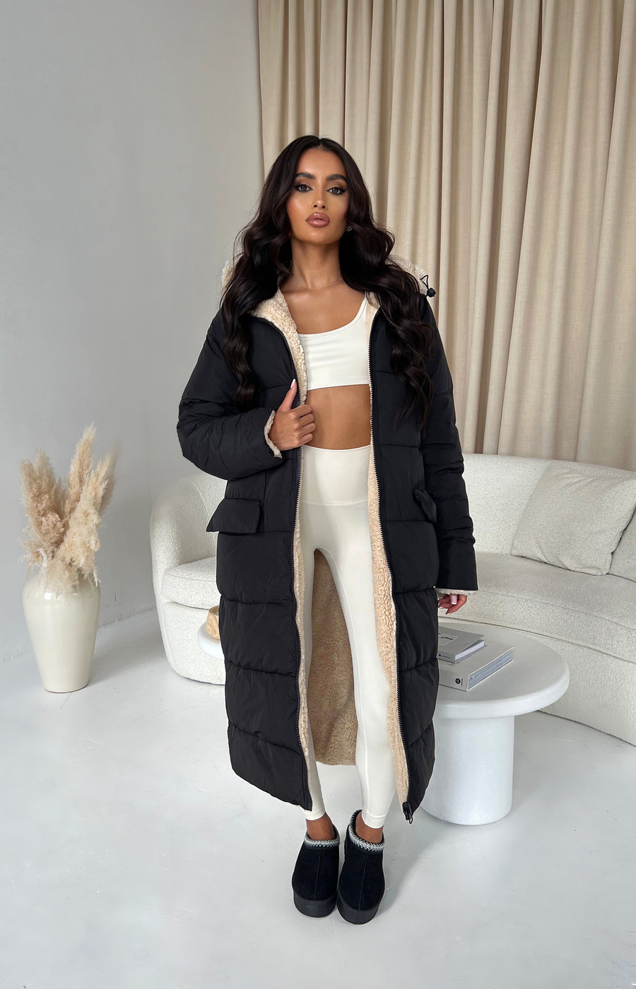 Long Reversible Puffa Coat - Black