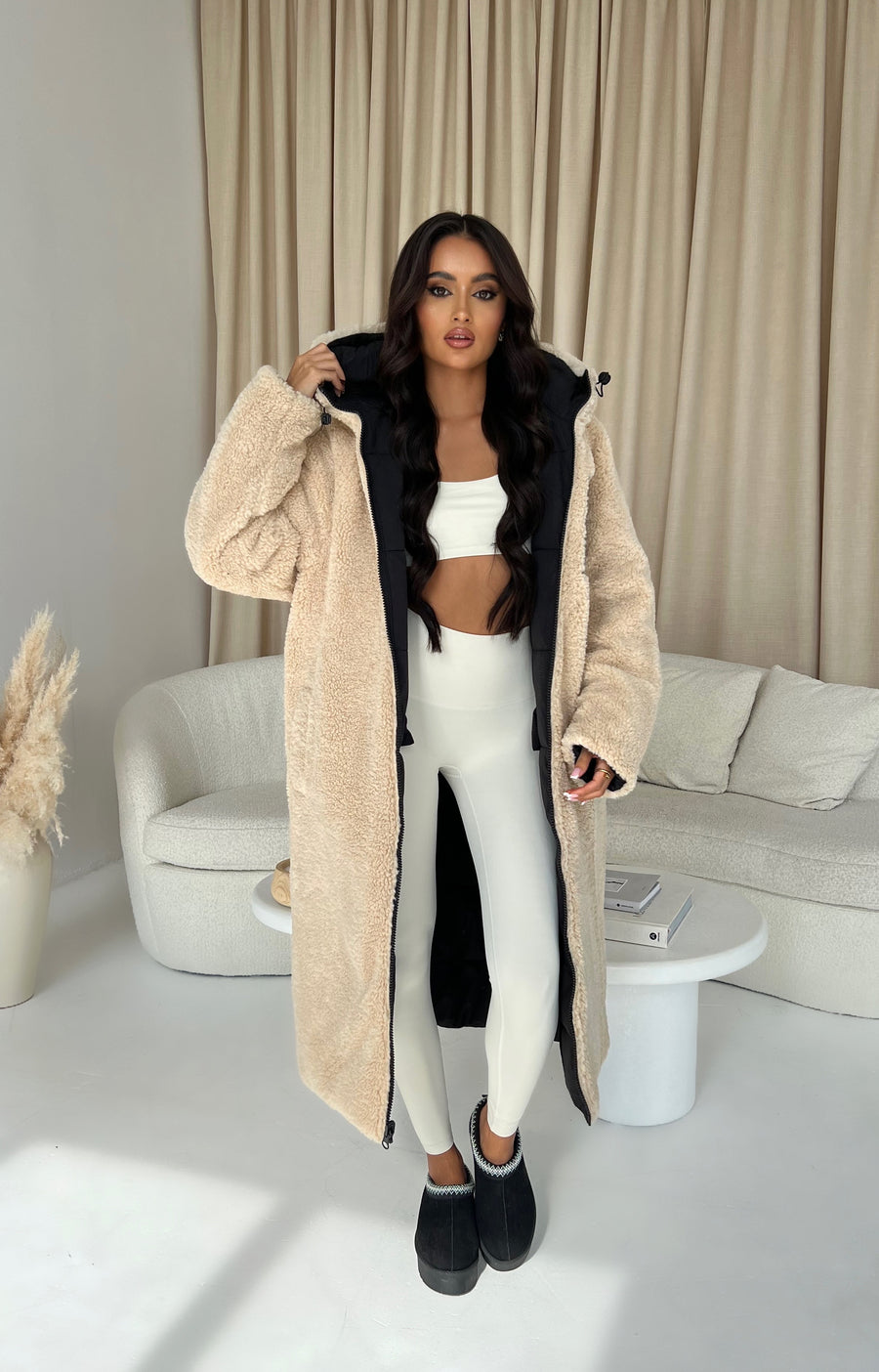 Long Reversible Puffa Coat - Black