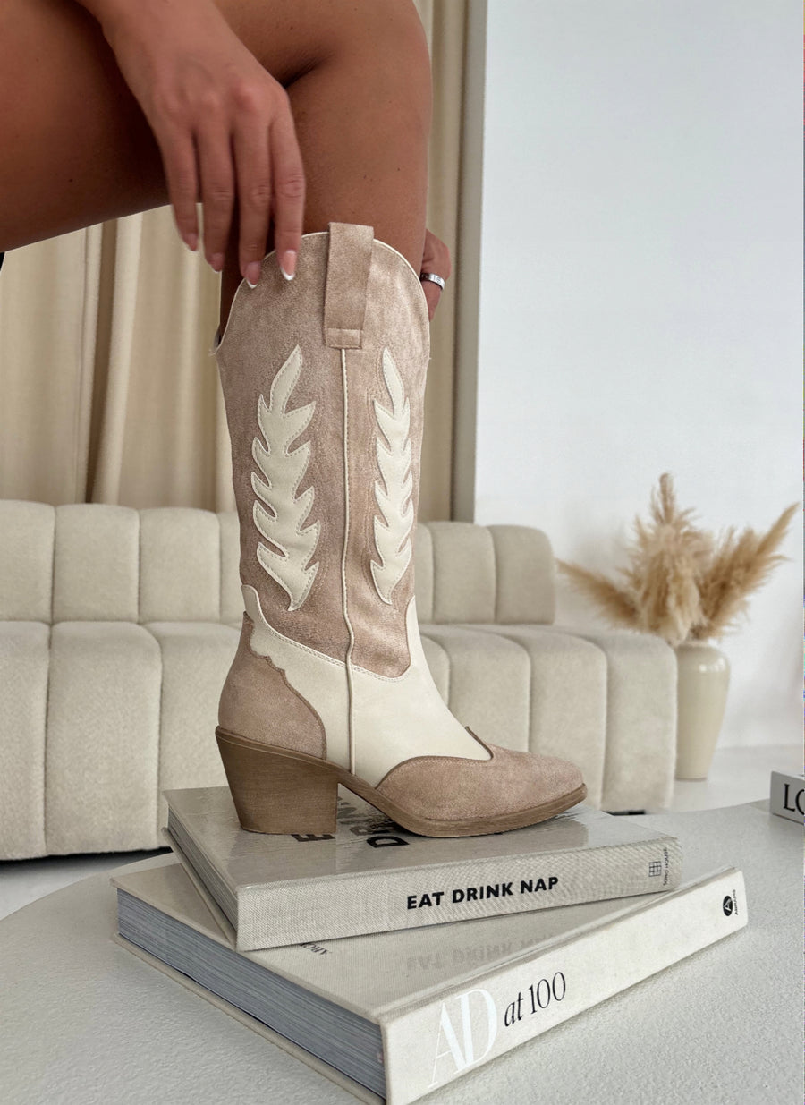 Cowboy Boots - Cream Suede