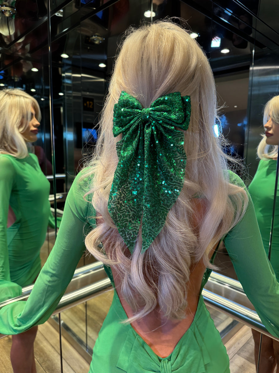 Hair Bow - Sequin Emerald