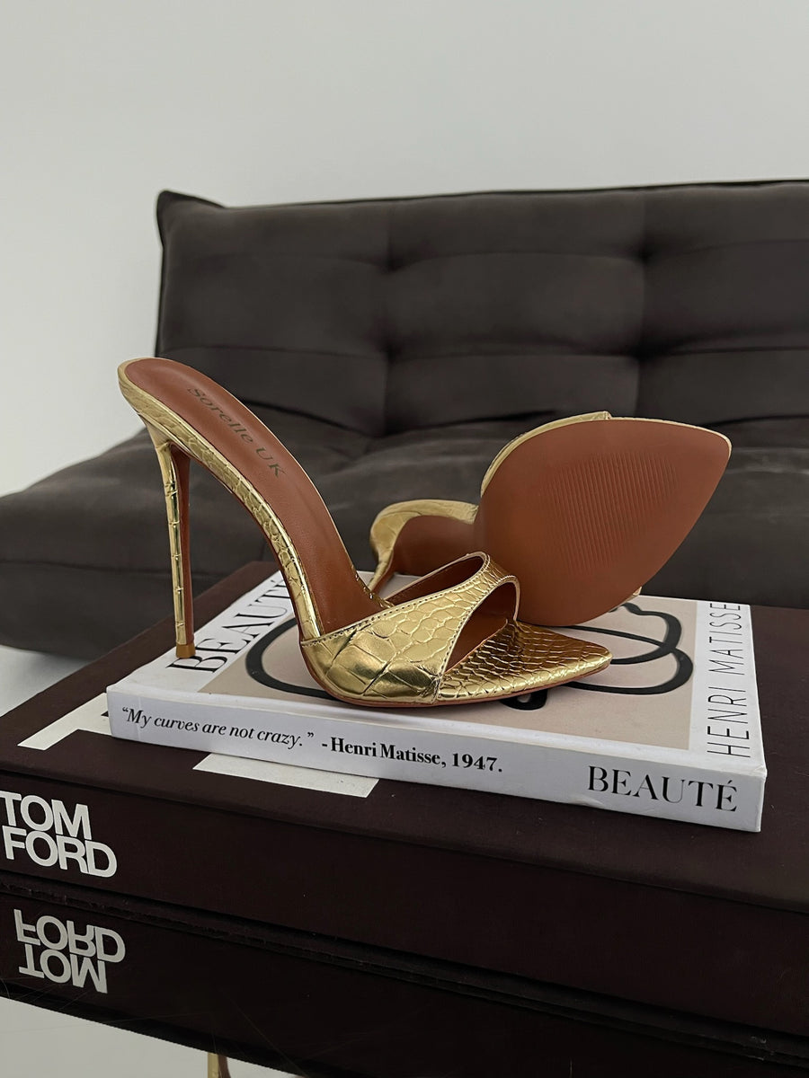 Sorelle Naked Luxe Heels - Gold Croc
