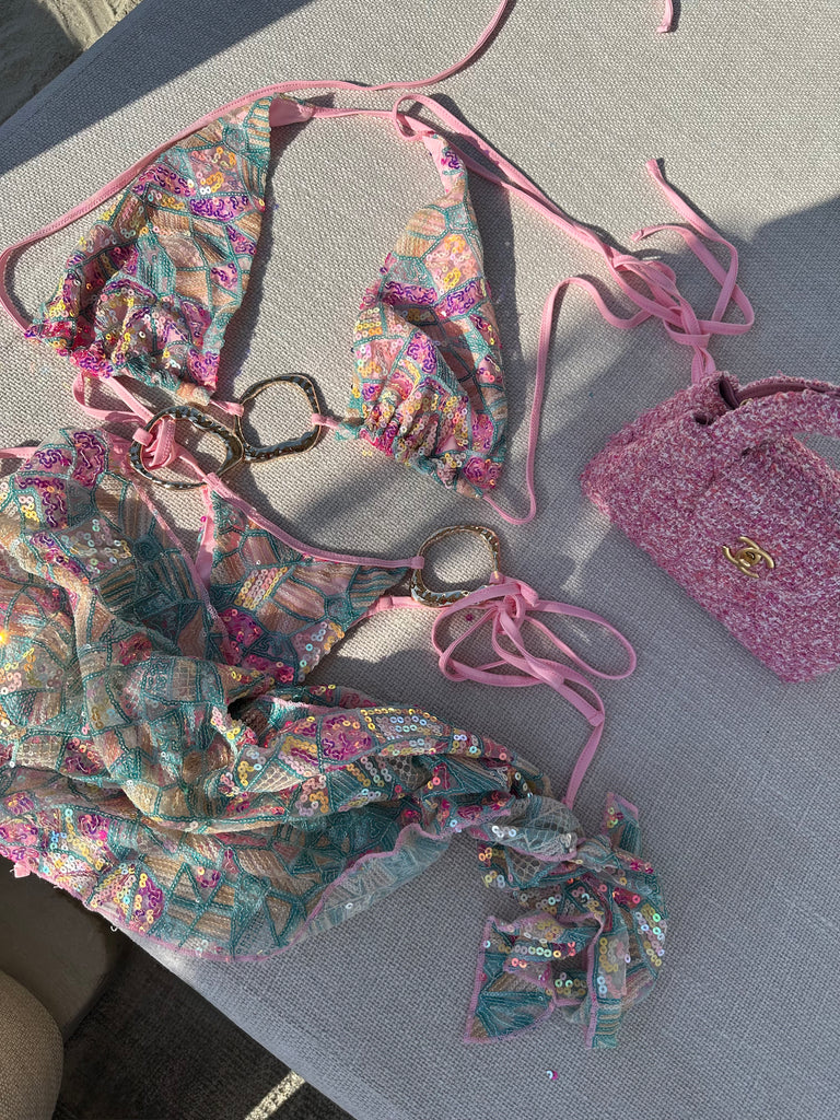 Rose Bud Three Piece Bikini Set