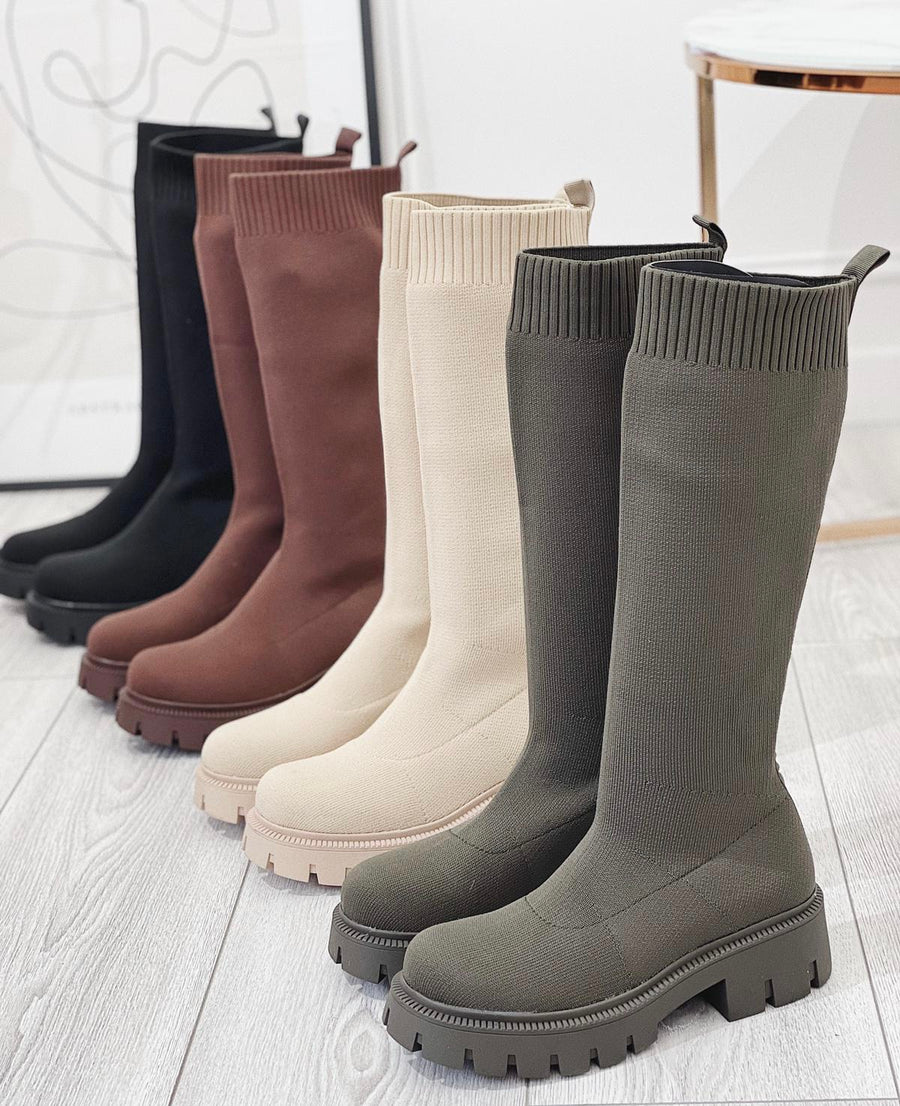 Knitted Chelsea Boots - Khaki