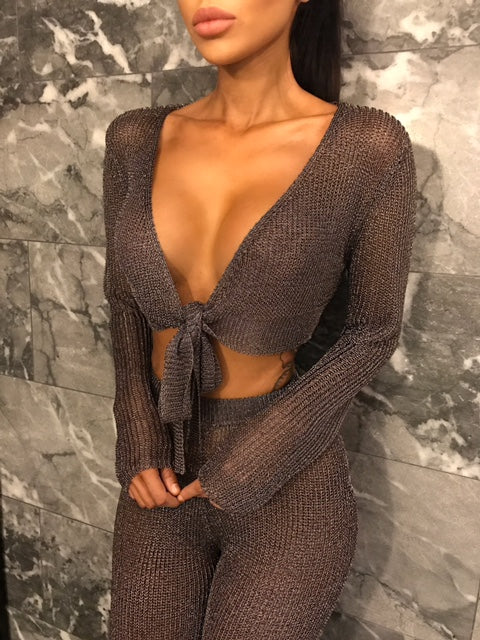 Ariella Metallic Tie Top - Gun Metal (SALE)