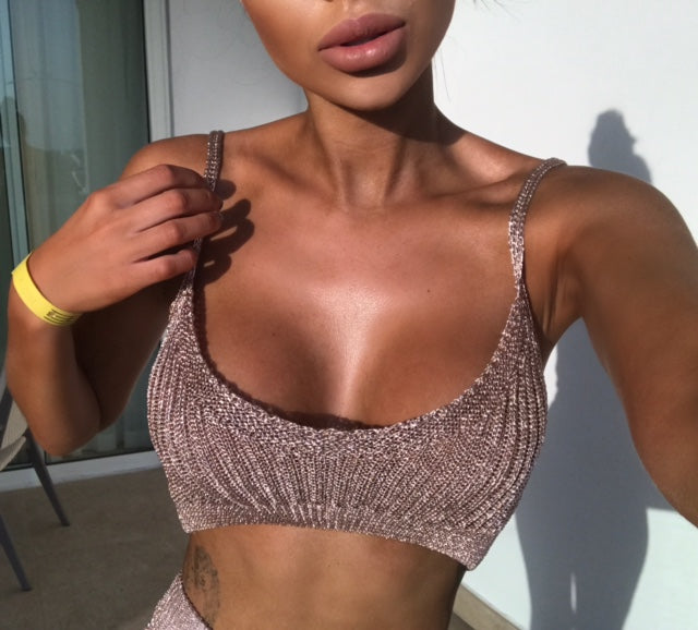 Chiara Metallic Crop Top - Rose Gold