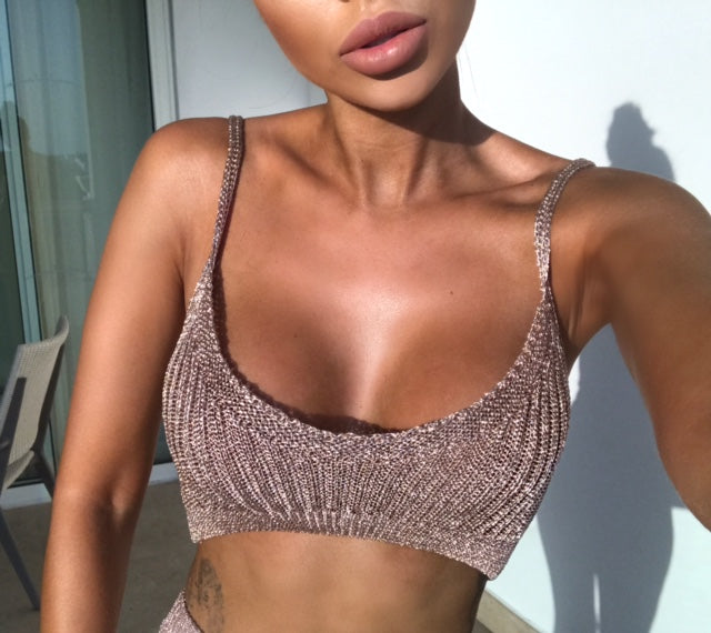 Chiara Metallic Crop Top - Rose Gold