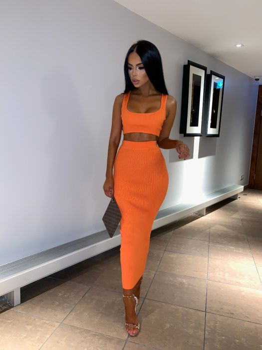 Neon Kimberley Ribbed Two Piece - Neon Orange (SALE)