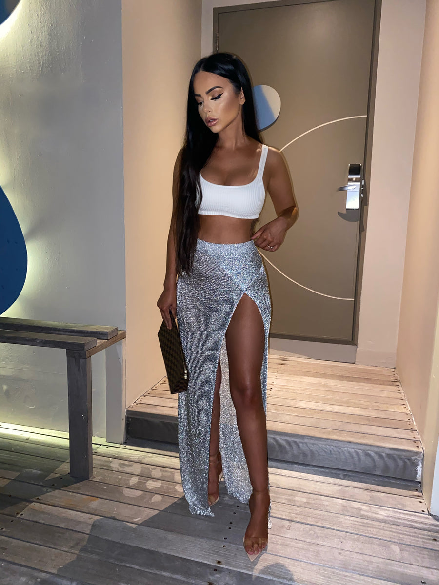 Vienna Metallic Wrap Skirt - Silver