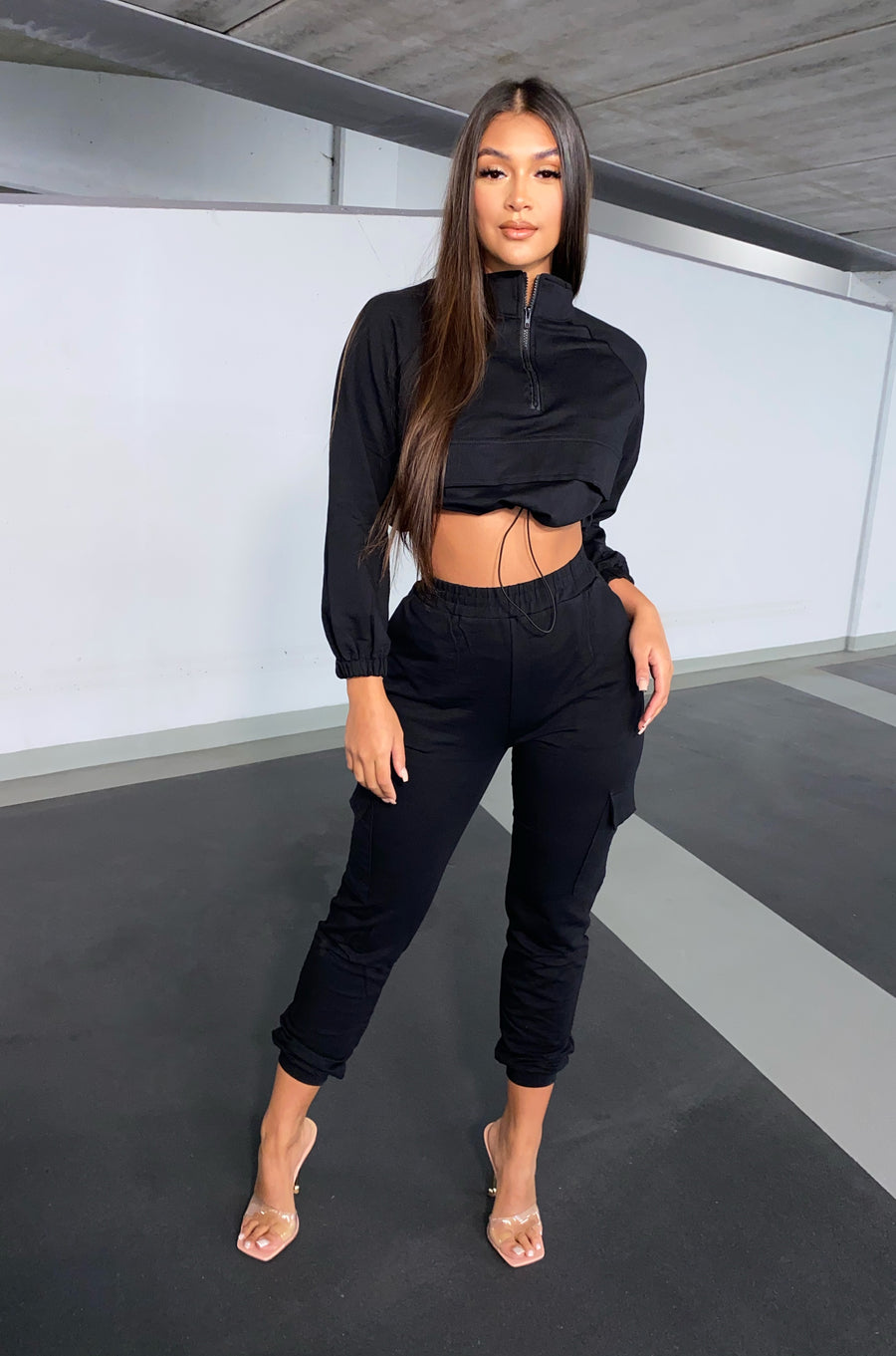 Myles Cropped Tracksuit Set - Black