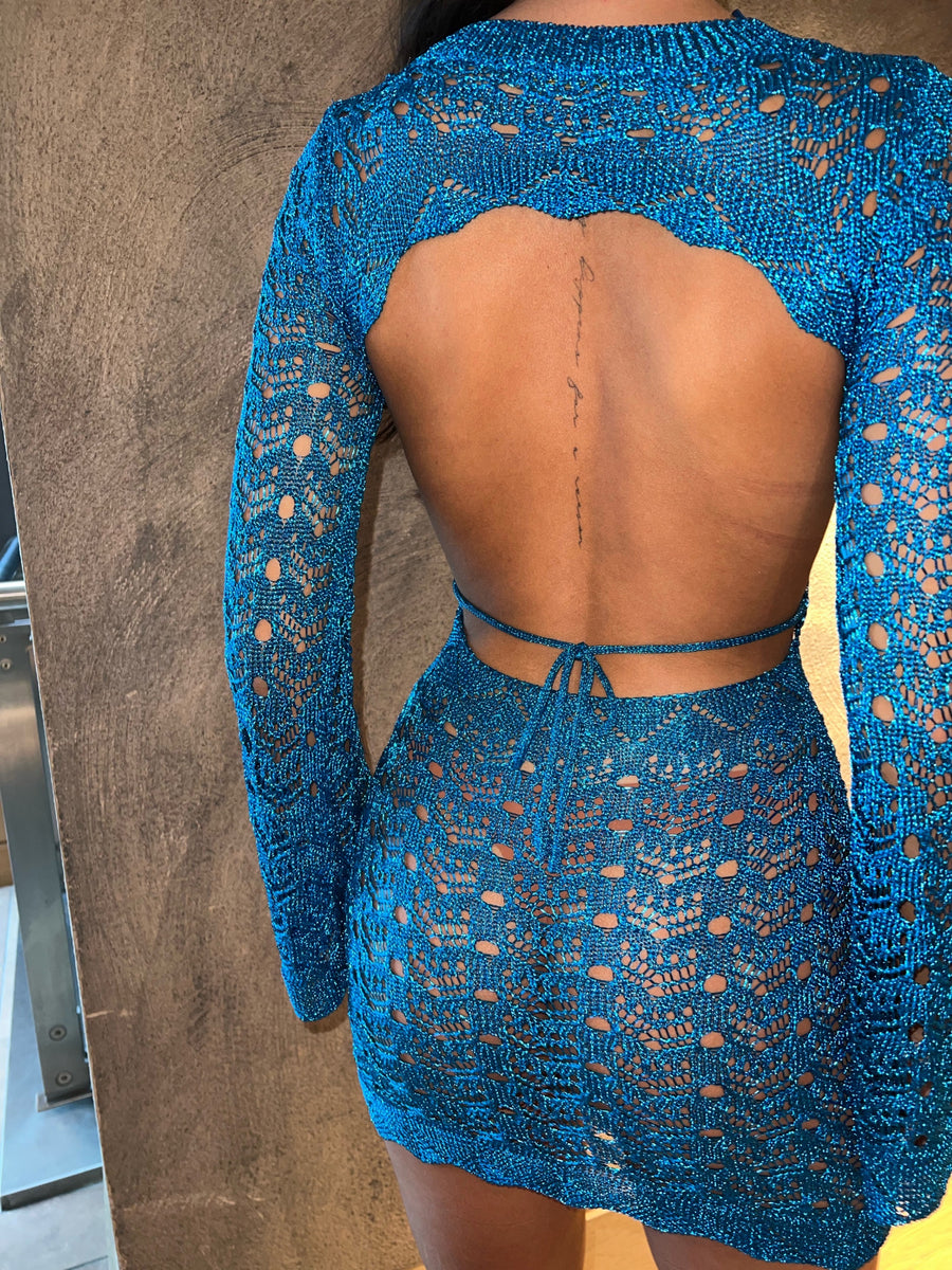 Khloe Metallic Dress - Blue (SALE)