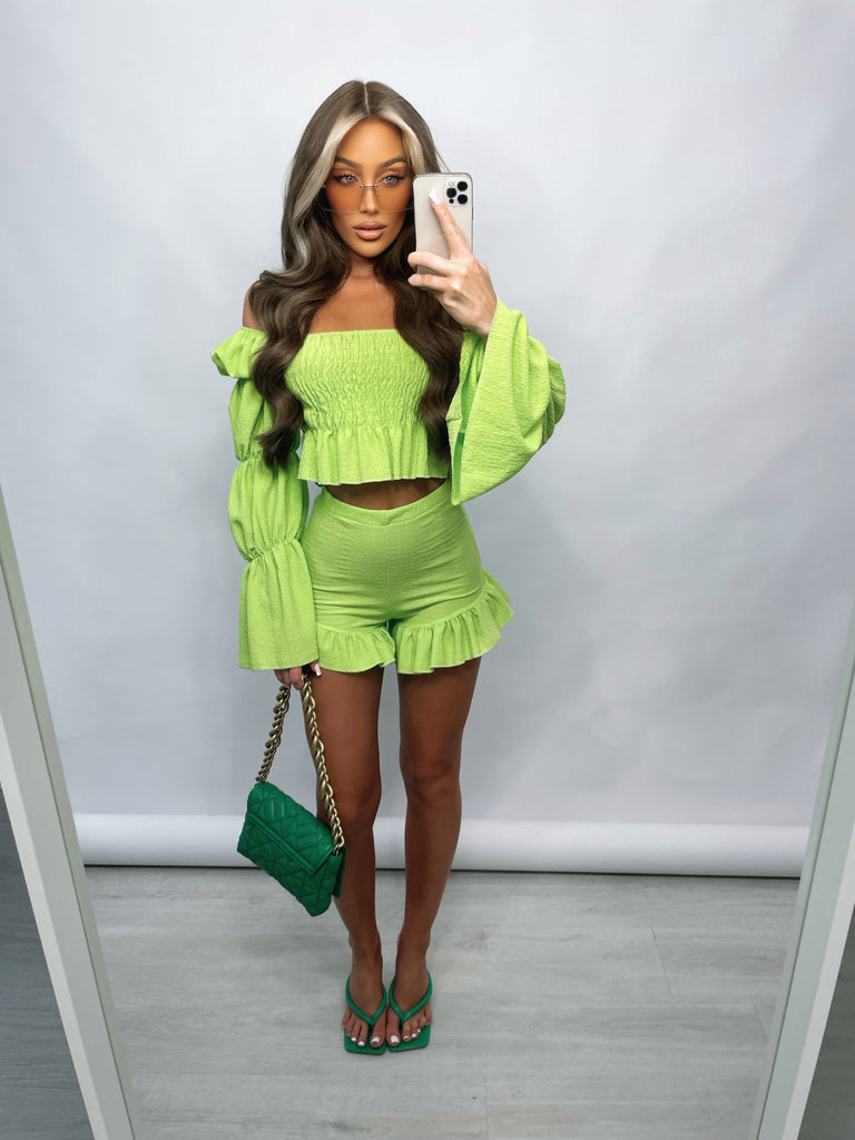 Neon green outlet two piece outfit