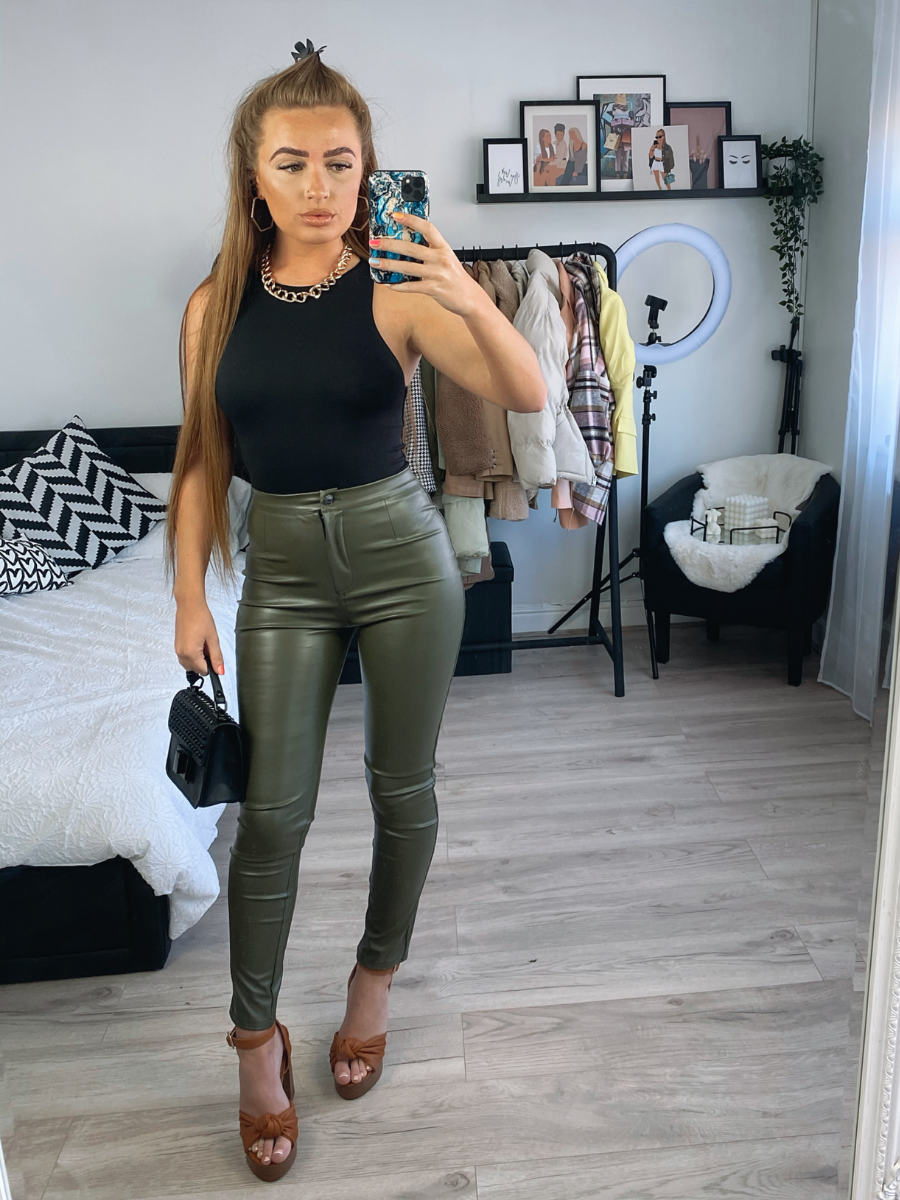 Lennie Faux Leather Trousers - Khaki (SALE)