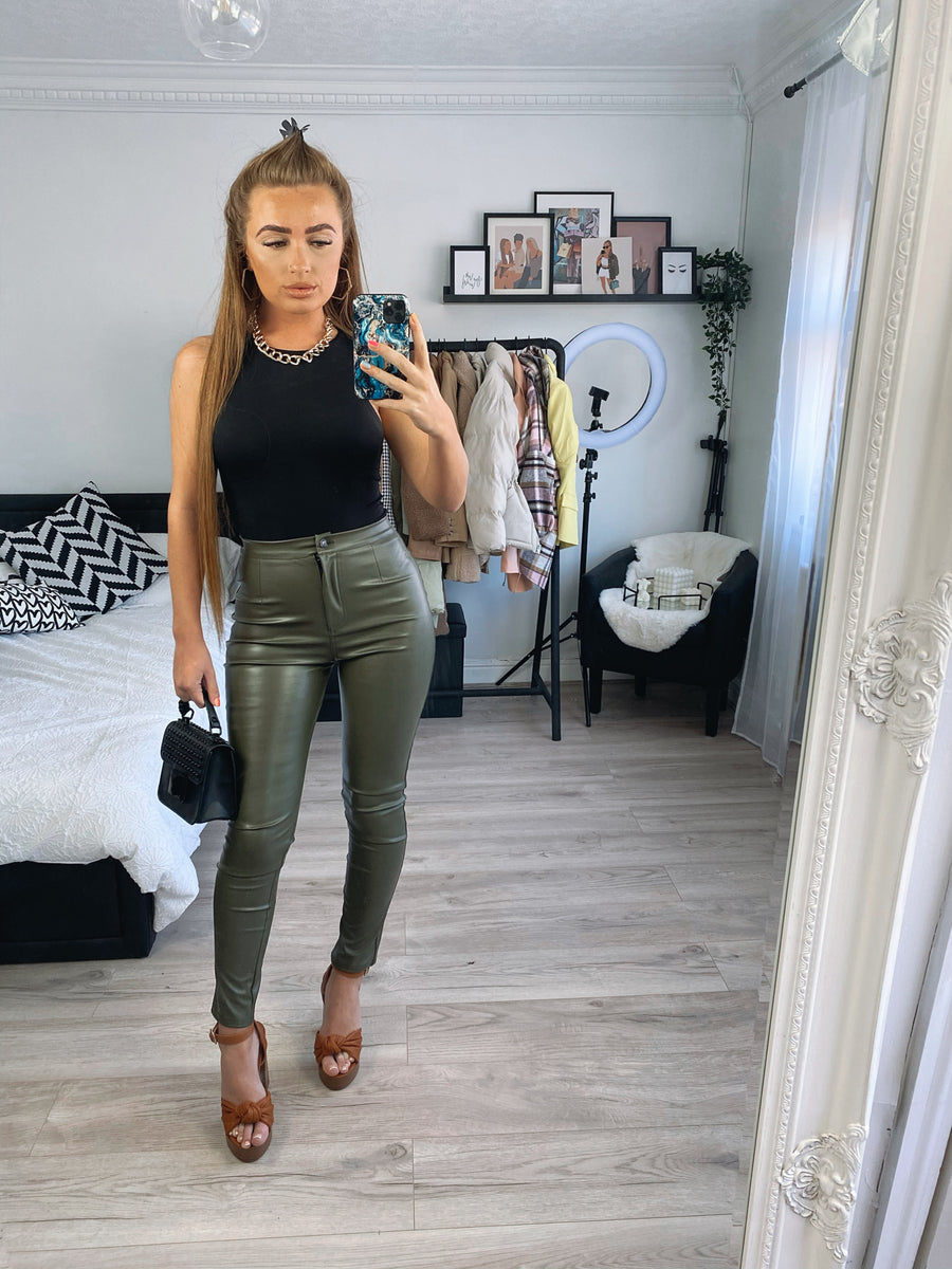 Lennie Faux Leather Trousers - Khaki (SALE)