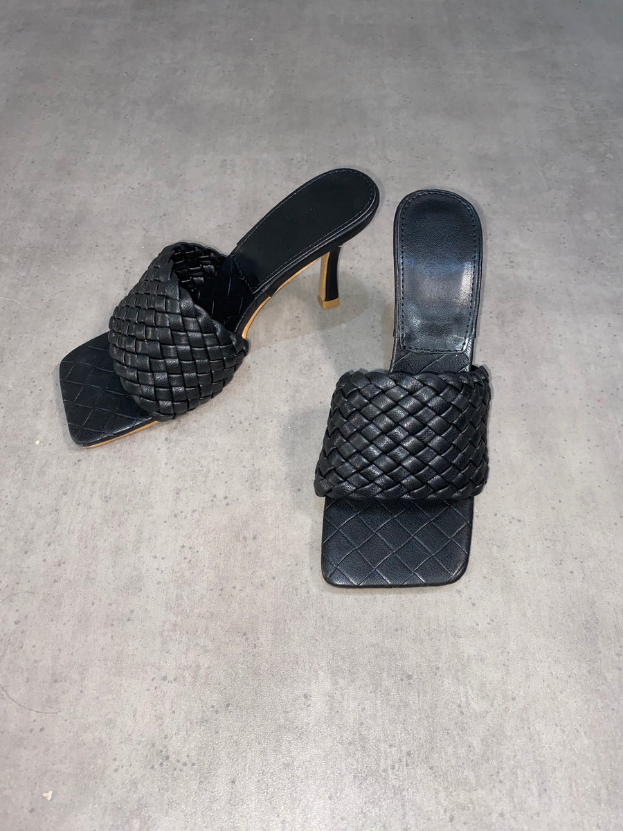 Lara Woven Heel Mules - Black