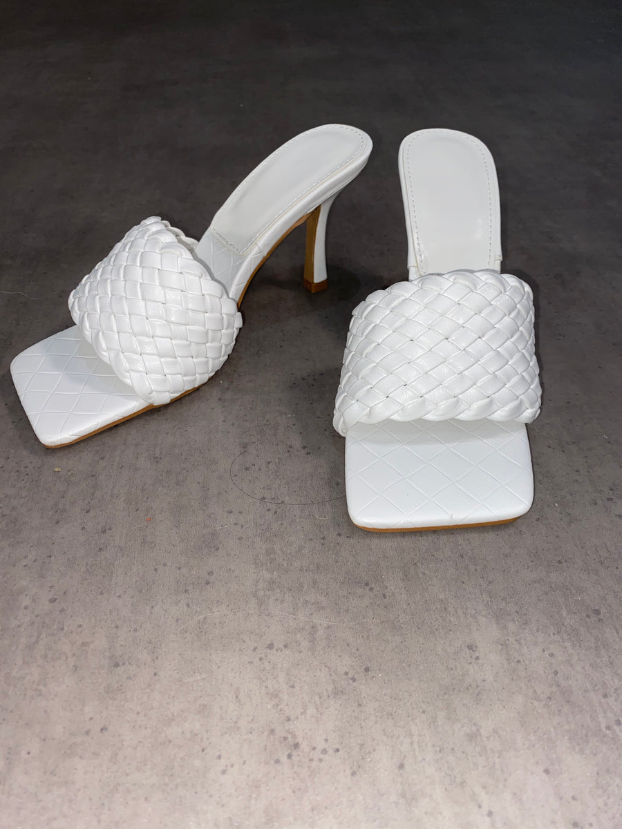 Lara Woven Heel Mules - White