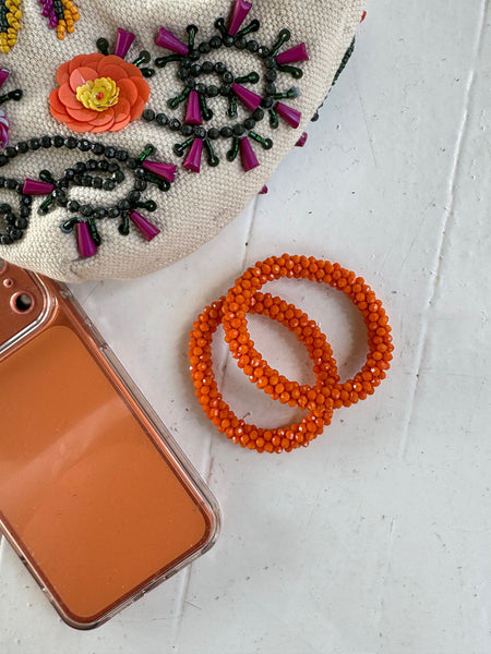 Beaded Bracelets Pair  - Sparkle Orange