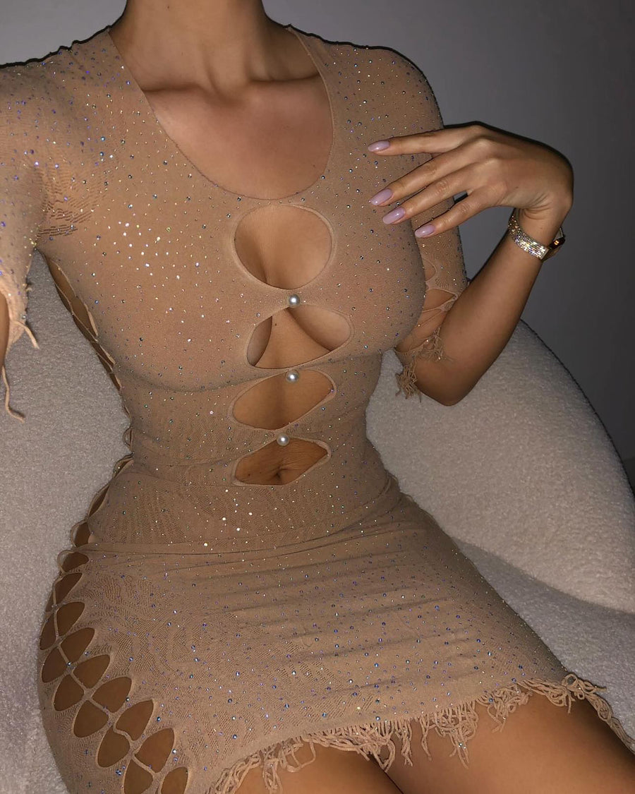 Tilz Diamanté Dress - Nude