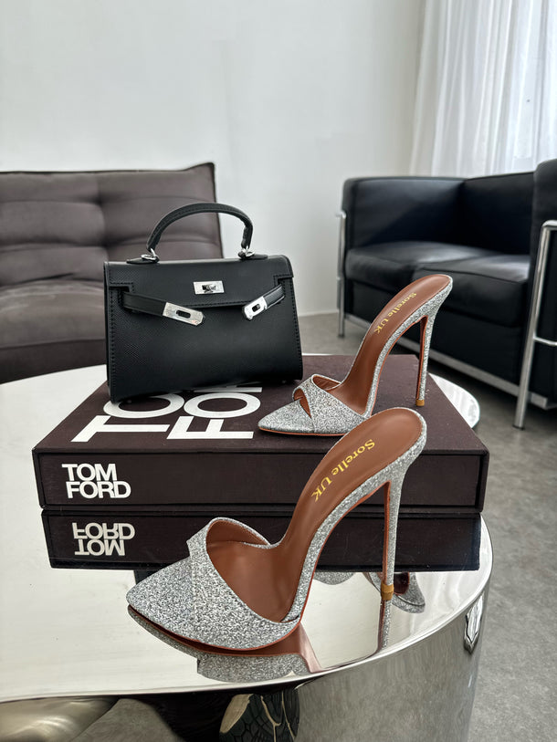 Sorelle Naked Luxe Heels - Glitter Silver