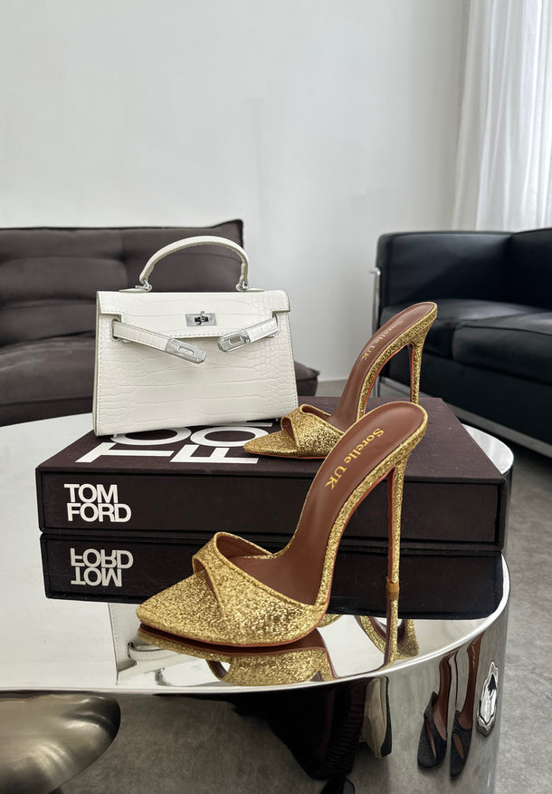 Sorelle Naked Luxe Heels - Glitter Gold