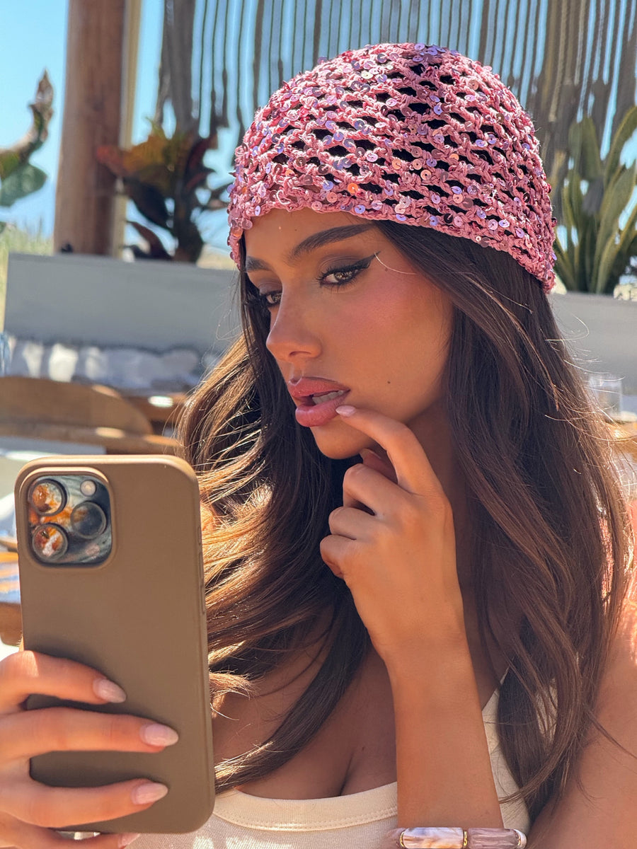 Milan Crochet Sequin Hat - Pink