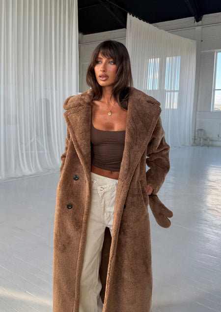 Cove Longline Teddy Coat & Gloves - Brown
