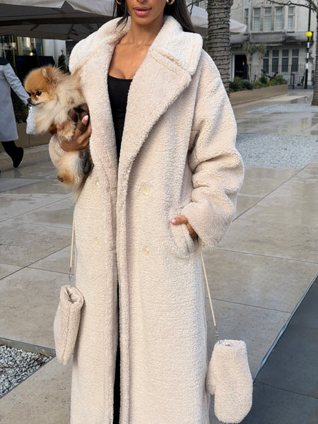 Cove Longline Teddy Coat & Gloves - Soft Cream