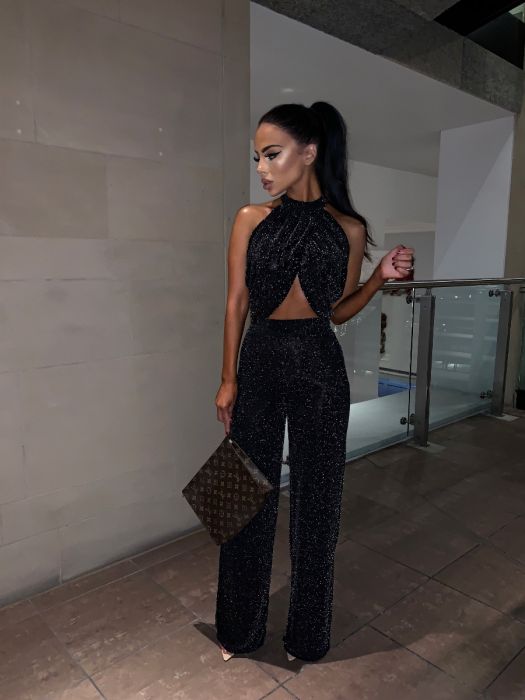 High Neck Flared Trousers Two Piece Set  omgfashioncom