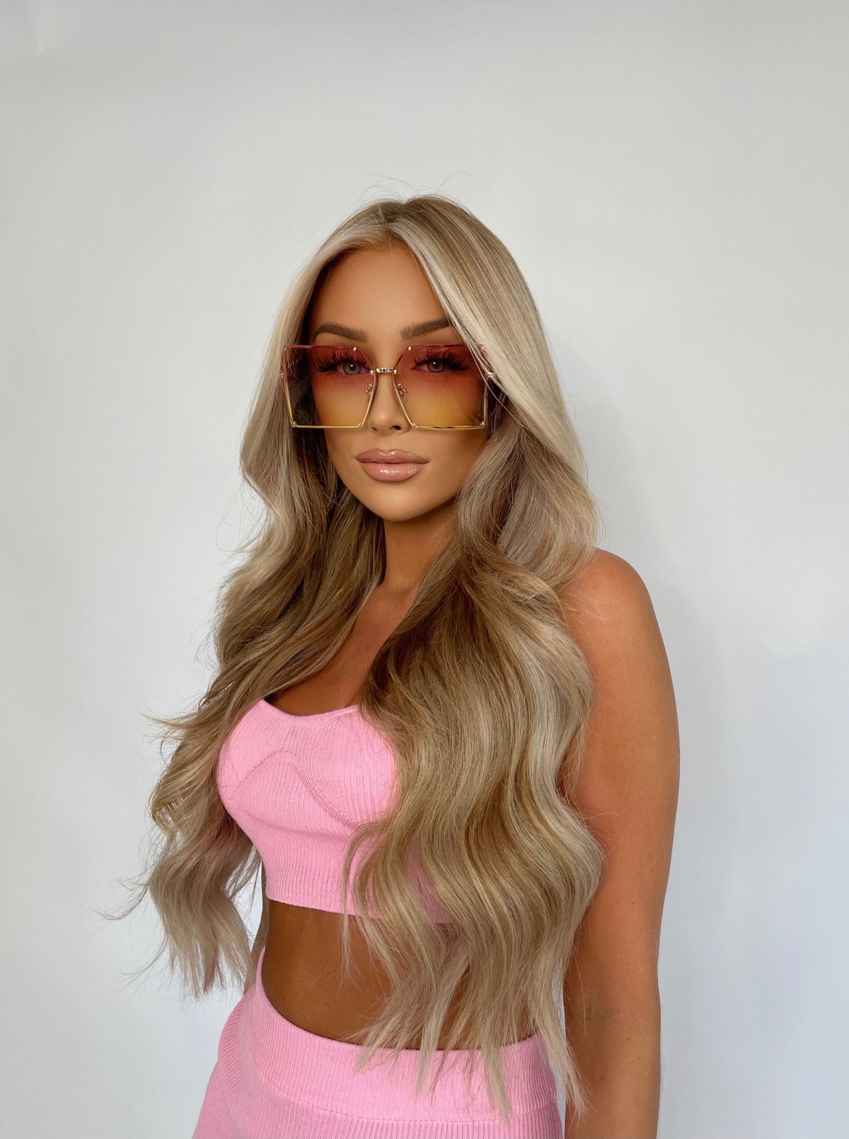 Women's Pink Lens Ombre Oversized Square Frame Sunglasses