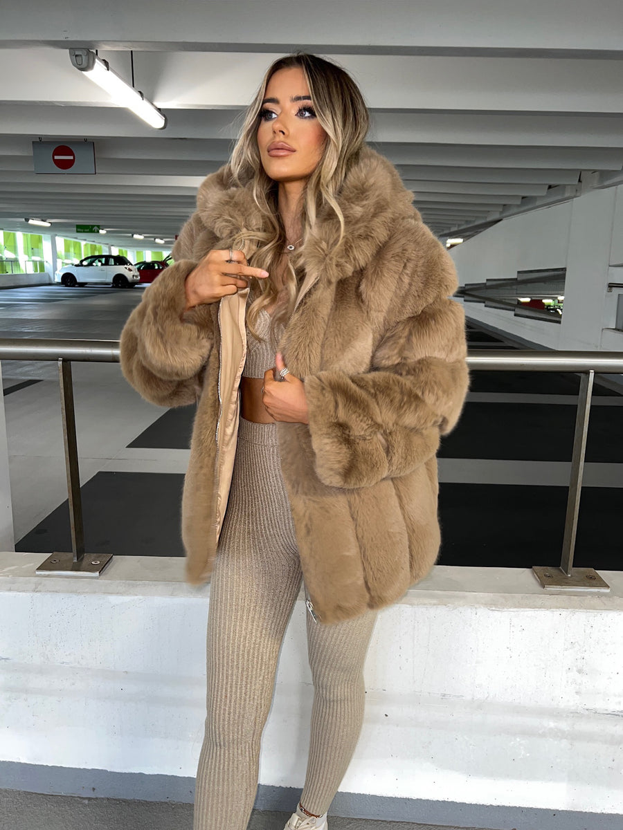 Nude faux fur coat hotsell